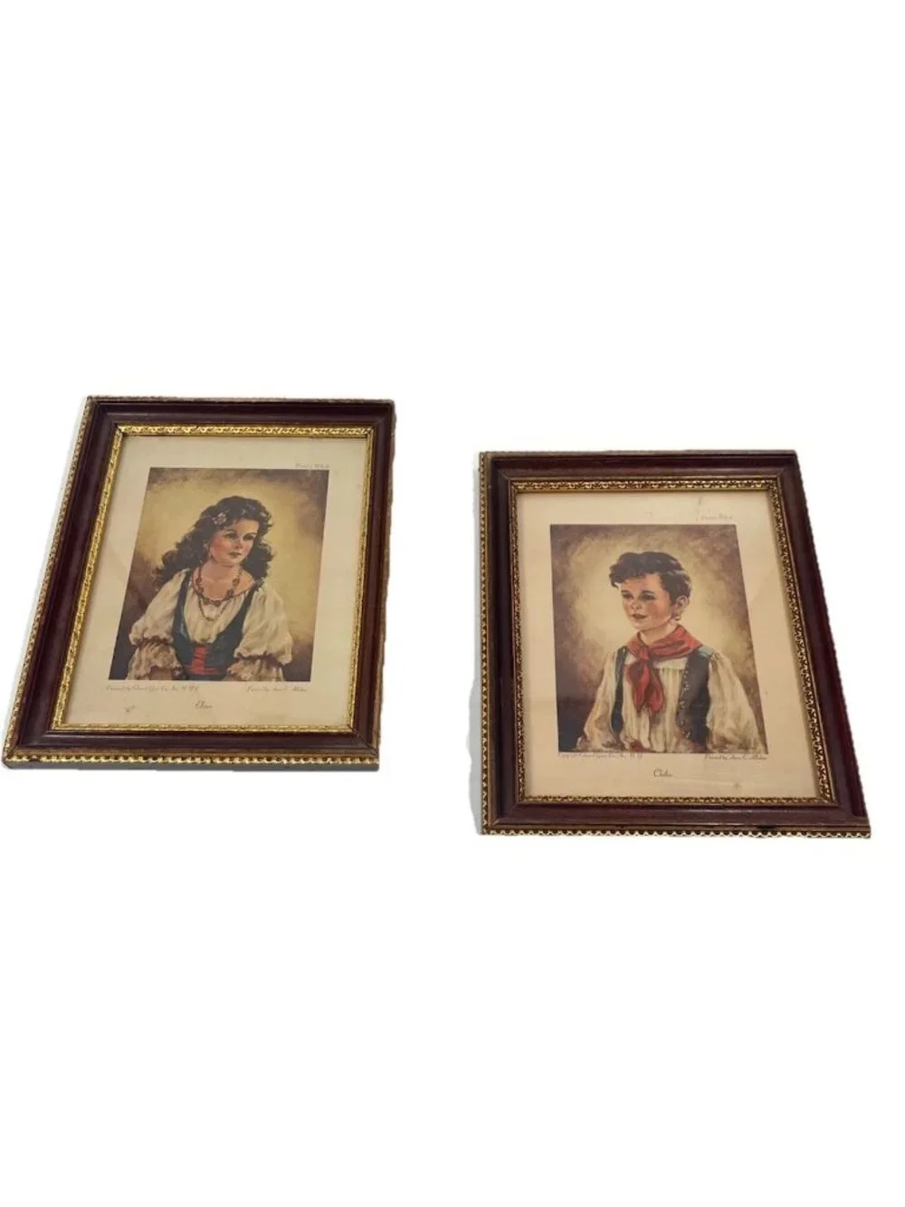 Vintage Ann C Allaban Framed Portrait Prints Elena Chiko Ornate Wood Cottagecore